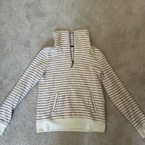 Striped Half-Zip Sweater - Cream and Brown